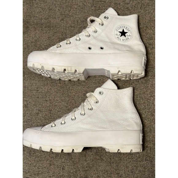 Converse Chuck Taylor All Star Women’s Size 8 White Lugged Leather High Shoes - Picture 5 of 9